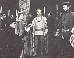 Richard Basehart as Richard II, Anne Fielding, the Queen, Philip Bosco as Bolingbroke, American Shakespeare Festival, Stratford, CT