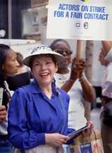 Anne Fielding on the picket line for SAG-AFTRA