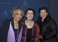 Ruby Dee, Alice Bernstein, and Anne Fielding at a presentation of "The People of Clarendon County" at a university
